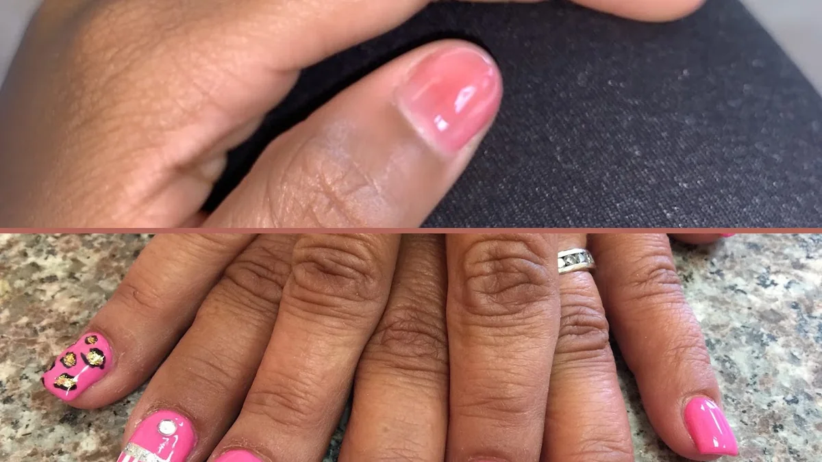 Close-up of polished nails and tools.