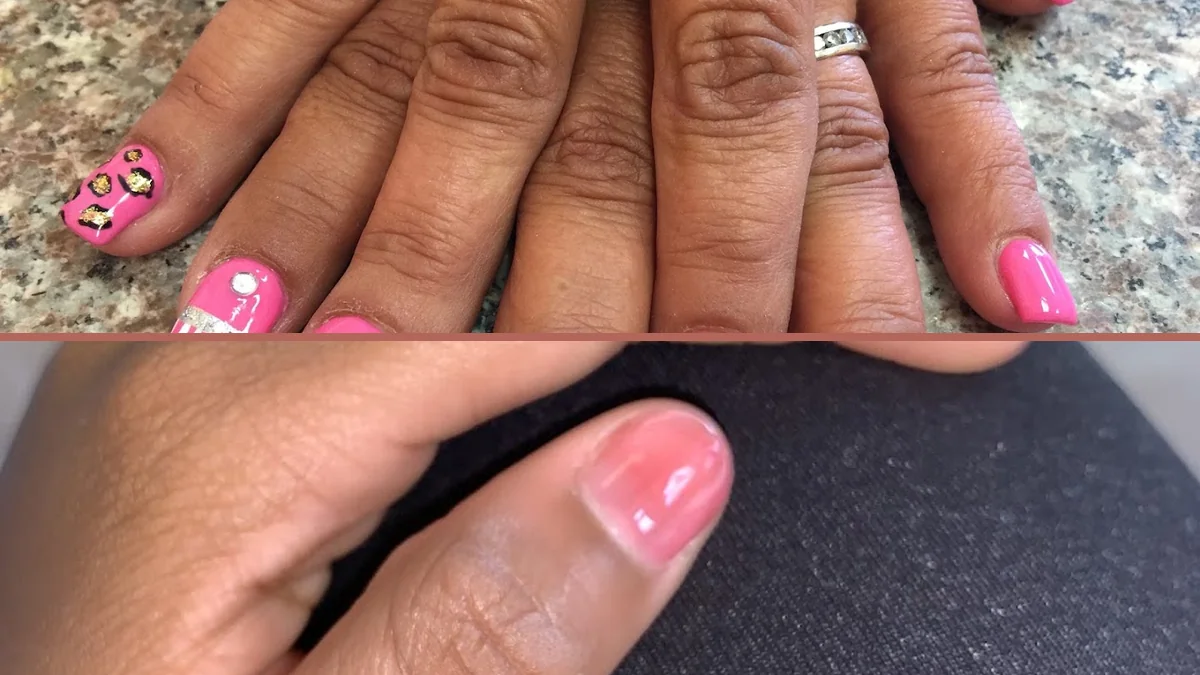 Nail technician shaping a fresh manicure.