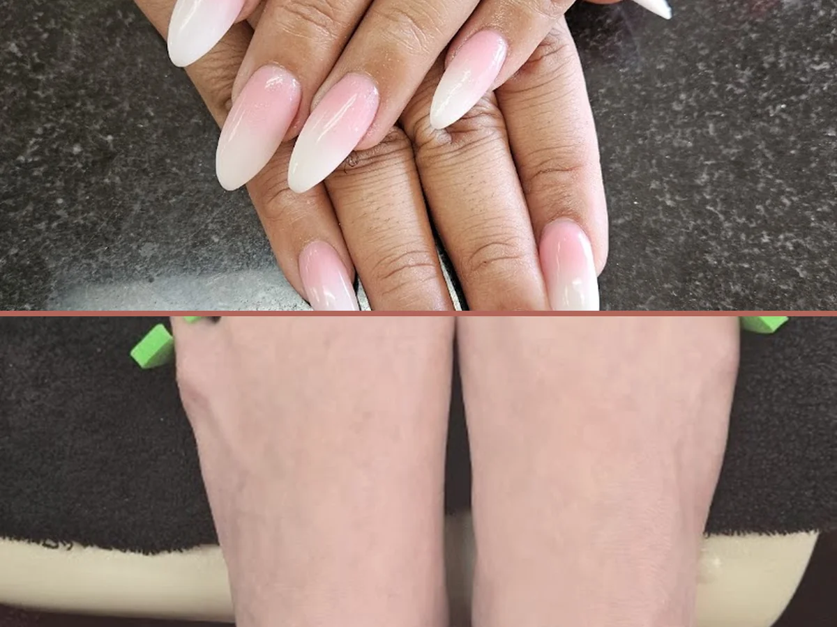 Close-up of polished nails and tools.