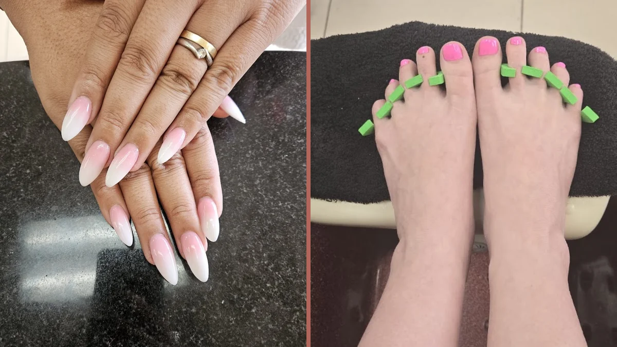 Clean manicure station with polish bottles.